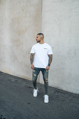 Heavy Stone Wash Spray On Jeans - Ripped & Repaired - Gods Plan Clothing