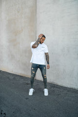 Heavy Stone Wash Spray On Jeans - Ripped & Repaired - Gods Plan Clothing