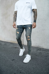 Heavy Stone Wash Spray On Jeans - Ripped & Repaired - Gods Plan Clothing