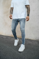 Light Washed Sand Blue Spray On Jeans - Non Ripped - Gods Plan Clothing
