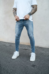 Washed Blue Spray On Jeans - Non Ripped - Gods Plan Clothing