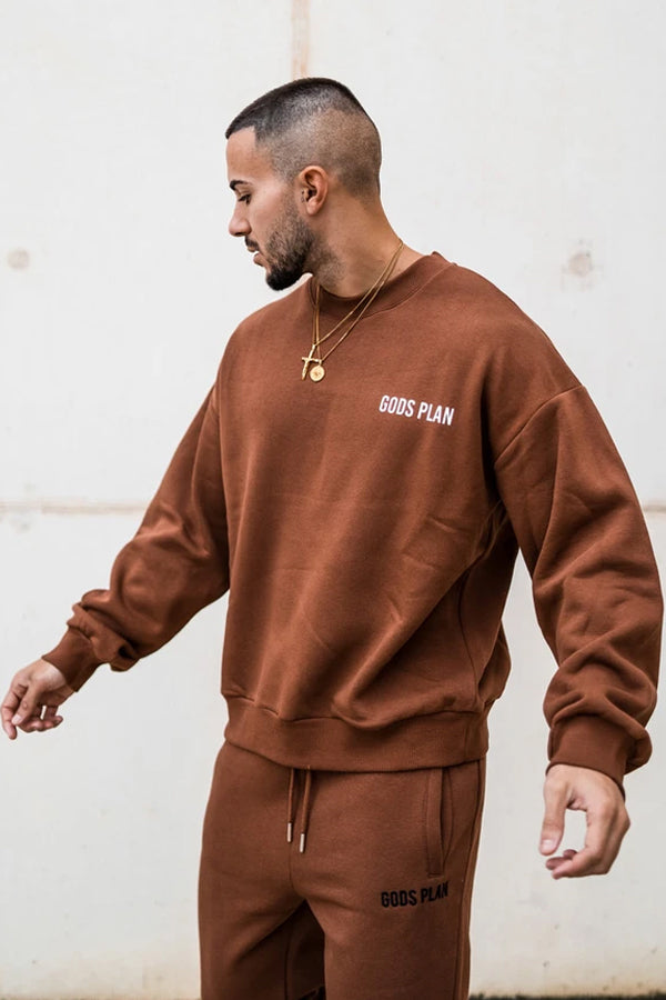 Gods Plan Relaxed Fit Sweatshirt - Brown/White - Gods Plan Clothing