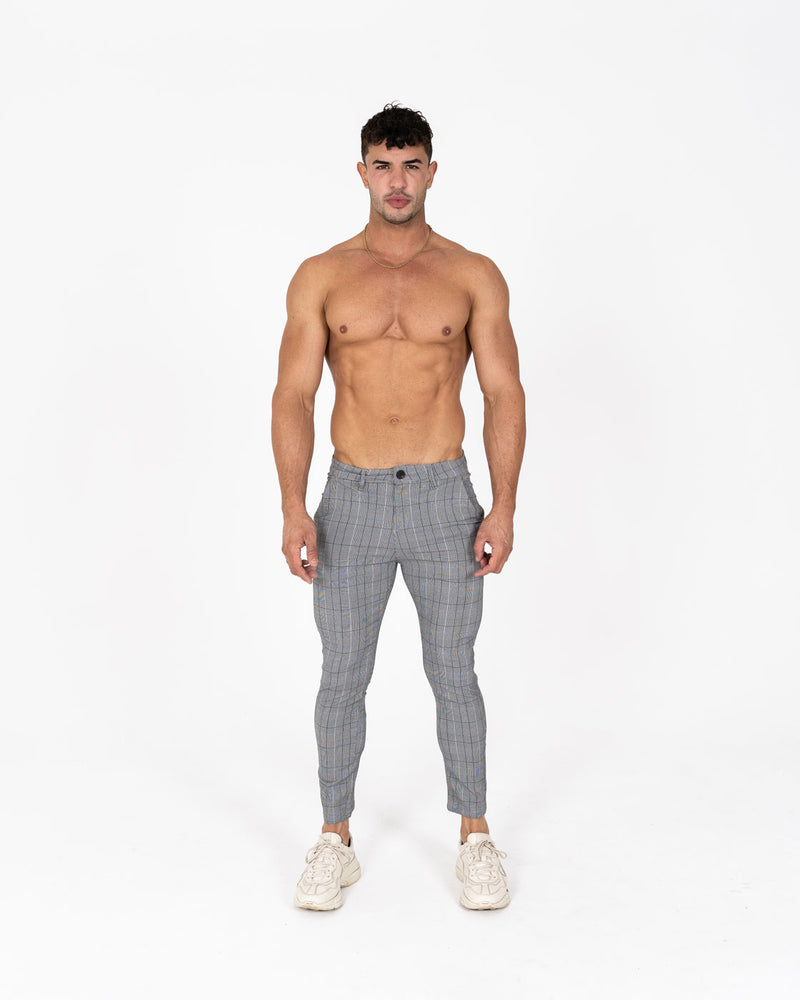 Super Stretch Skinny Check Trousers - Grey - Gods Plan Clothing