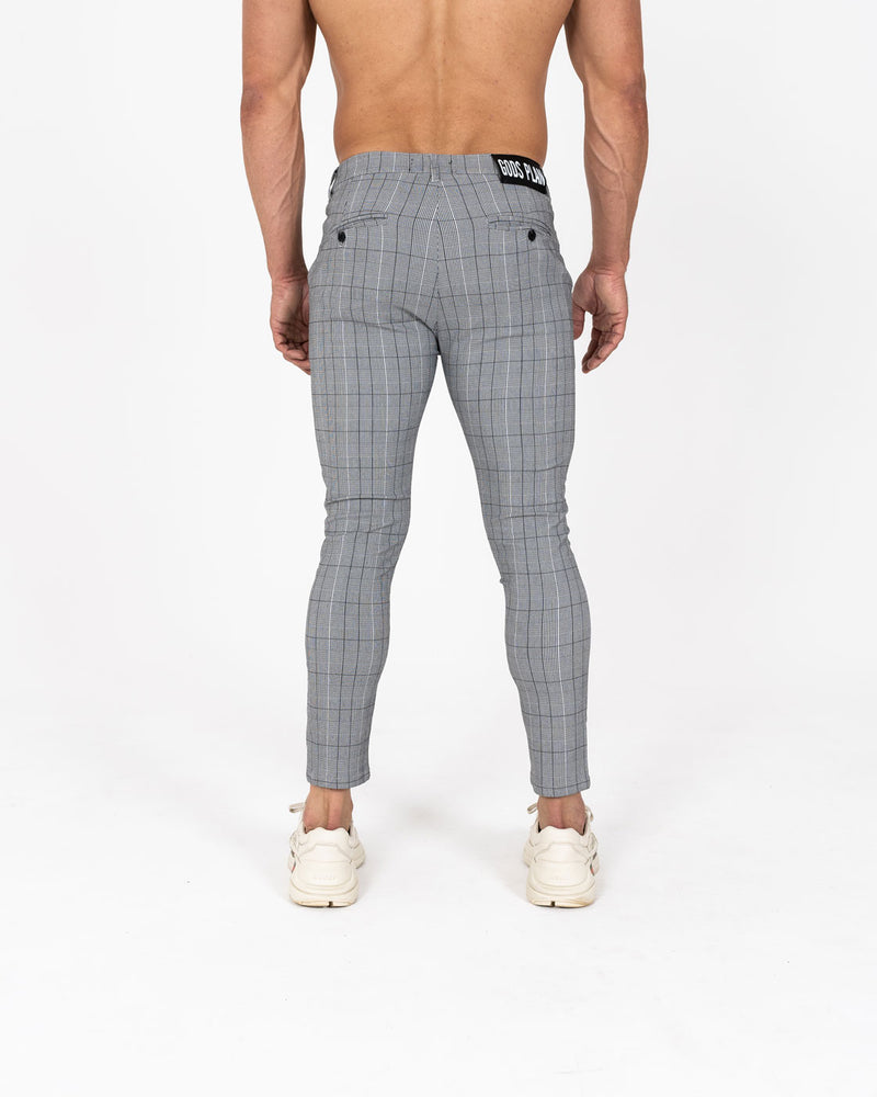 Super Stretch Skinny Check Trousers - Grey - Gods Plan Clothing