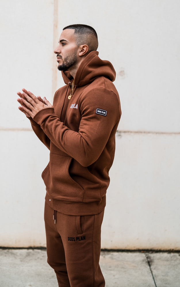 Gods Plan Slim Fit Hoodie - Brown/White - Gods Plan Clothing