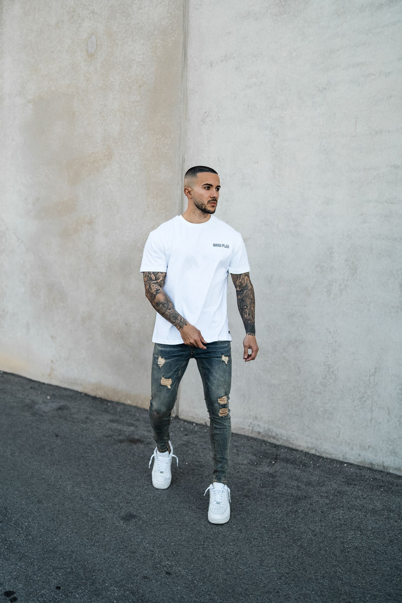 Heavy Stone Wash Spray On Jeans  - Ripped & Repaired - Gods Plan Clothing