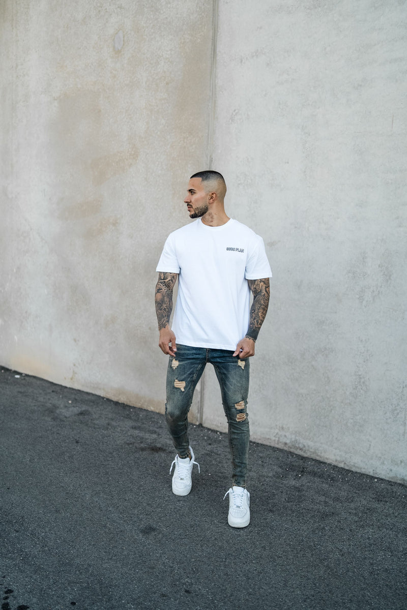 Heavy Stone Wash Spray On Jeans  - Ripped & Repaired - Gods Plan Clothing