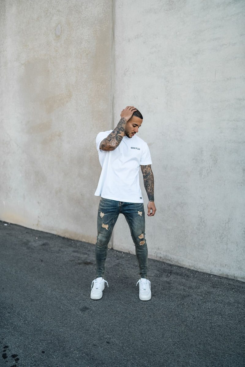 Heavy Stone Wash Spray On Jeans  - Ripped & Repaired - Gods Plan Clothing