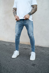 Washed Blue Spray On Jeans  - Non Ripped - Gods Plan Clothing
