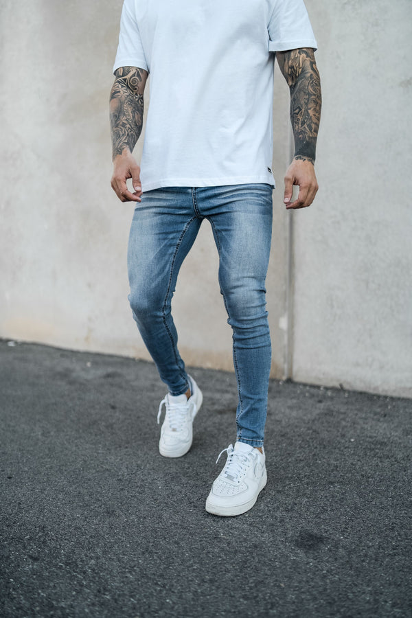 Washed Blue Spray On Jeans  - Non Ripped - Gods Plan Clothing